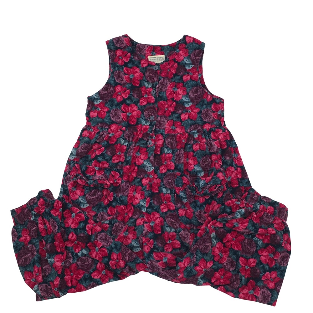 Laura Ashley Mother & Child Floral Corduroy Jumpsuit Vintage 90s Girls Size 5-6